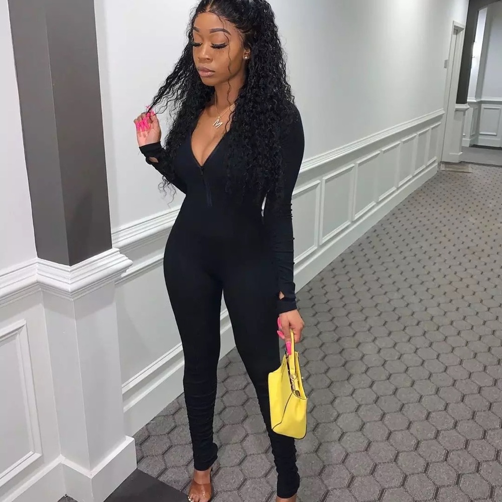 LARGE ⚡️BRAND NEW/ Ribbed slim-fit body-con jumpsuit - Picture 5 of 9